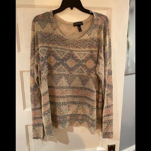 Boho Faded Lightweight Patterned Sweater